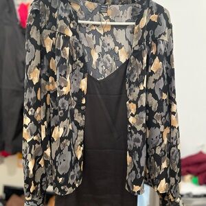 Chic Black Dress with Floral Jacket